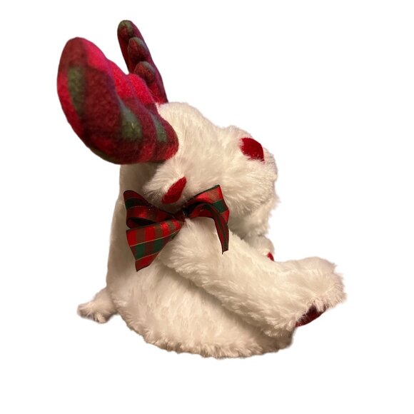 American Greetings Christmas Reindeer Plush 15 in White Plaid Antler Bow 2018 - Picture 5 of 9